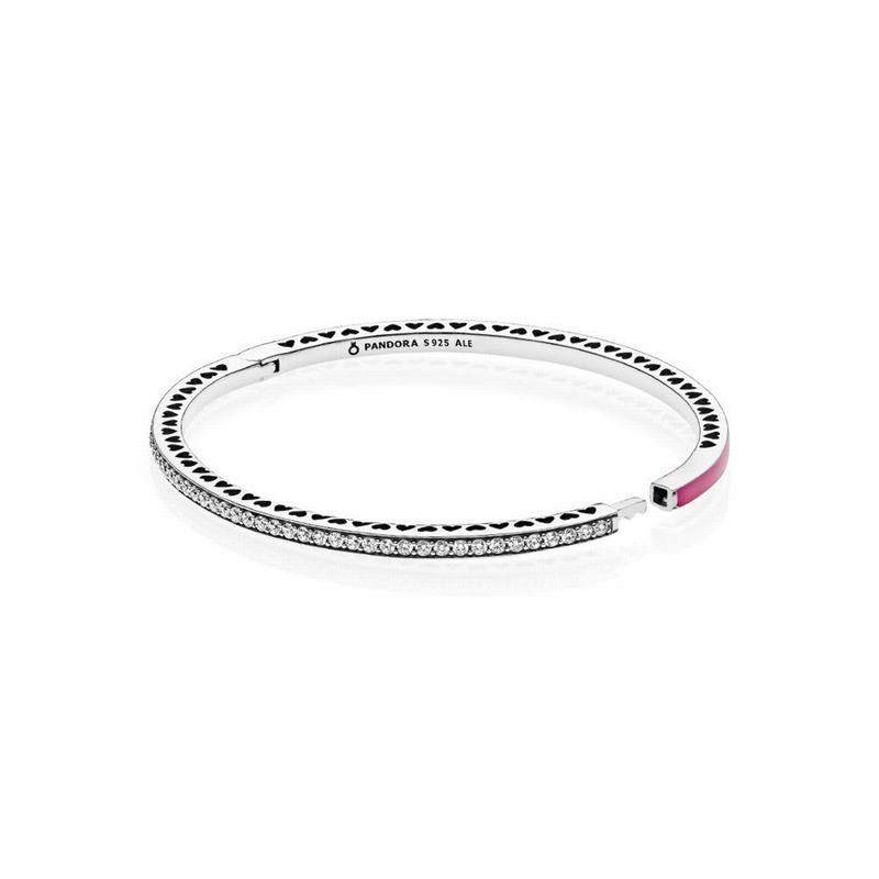 Pandora Radiant Hearts Bangle Bracelet - Sterling Silver/Enamel/Pink/Cubic Zirconia - Canada | IA661